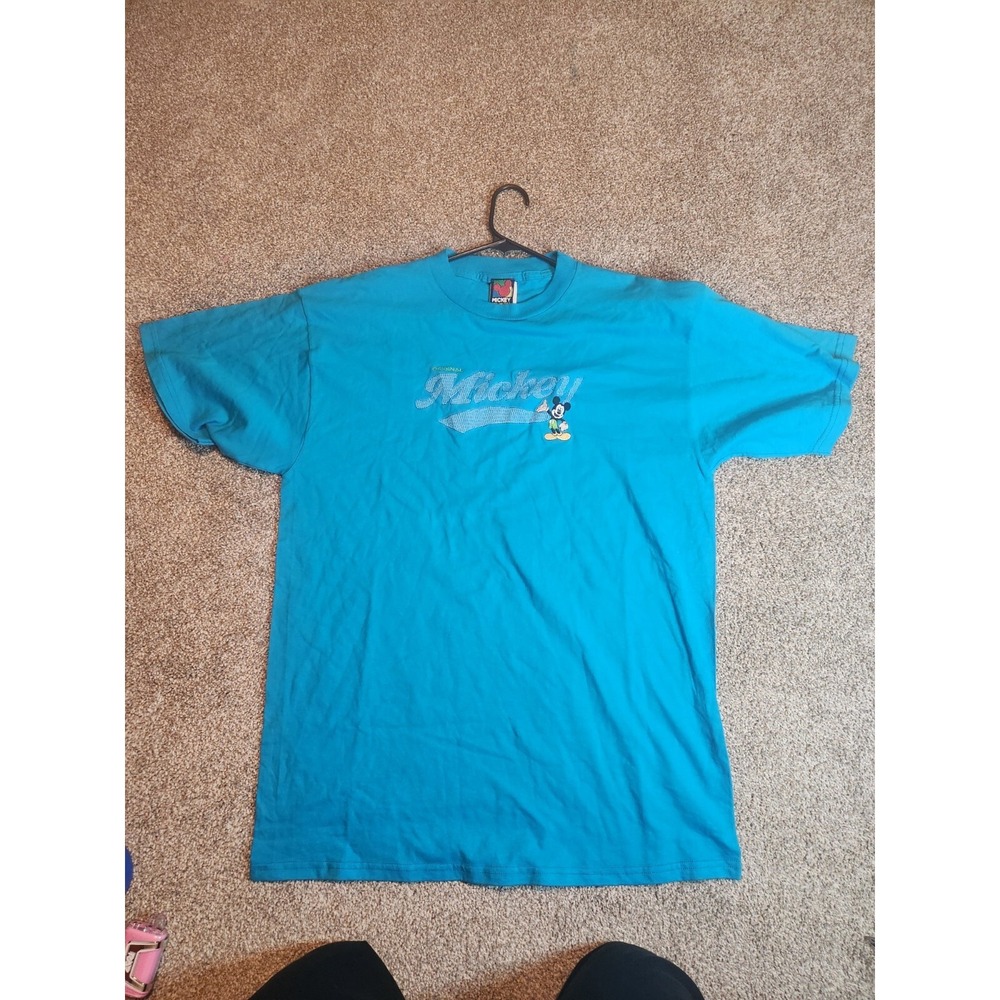 Vintage Disney Embroidered Mickey Mouse T Shirt Mens Size XL Teal